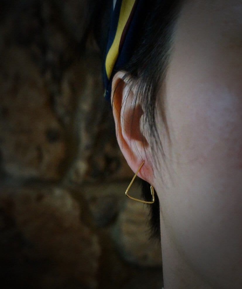 Sterling silver Triangle hoops/Gold triangle hoop earrings/14k gold plated over sterling silver/geometric earrings/triangle earrings