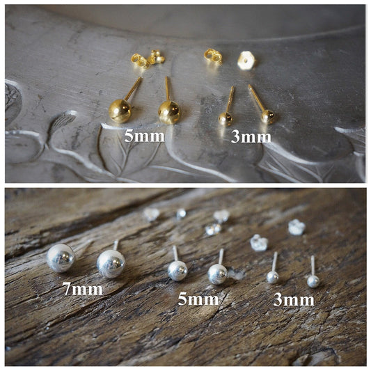 Sterling silver ball stud earrings/14k gold plated over sterling silver/gold ball stud earrings/tiny ball stud earrings/stud earrings