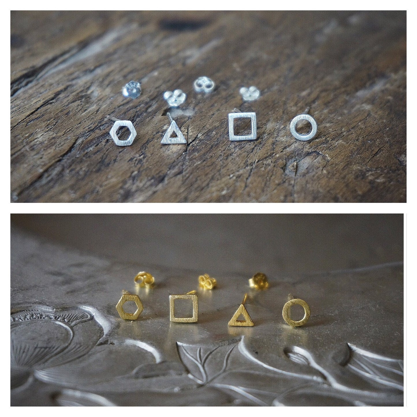 silver single stud/mix and match stud earring set/triangle studs/hexagon studs/square studs/circle studs/gold plated studs/asymmetrical stud