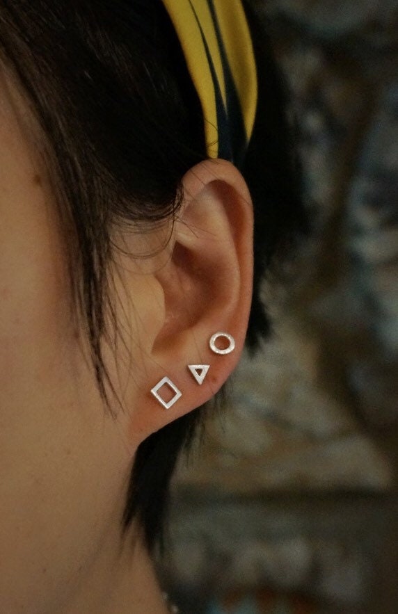 silver single stud/mix and match stud earring set/triangle studs/hexagon studs/square studs/circle studs/gold plated studs/asymmetrical stud