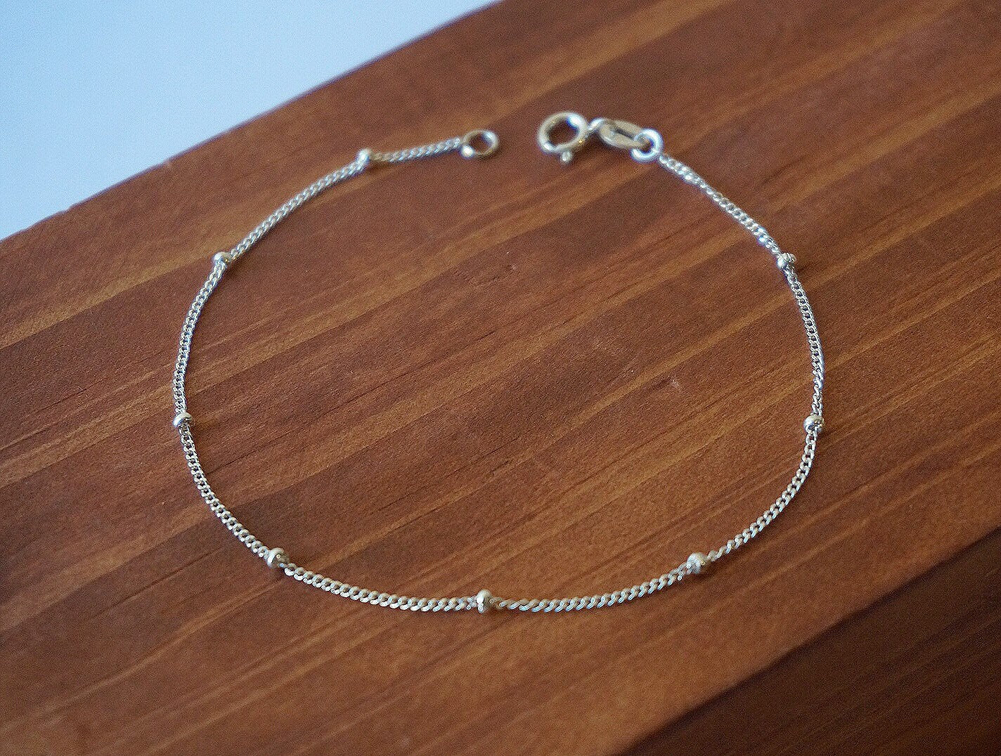 Sterling Silver Satellite Bracelet/silver beaded chain bracelet/Delicate Bracelet/Minimalist Jewelry/Layering Bracelet/tiny bracelet/Gift