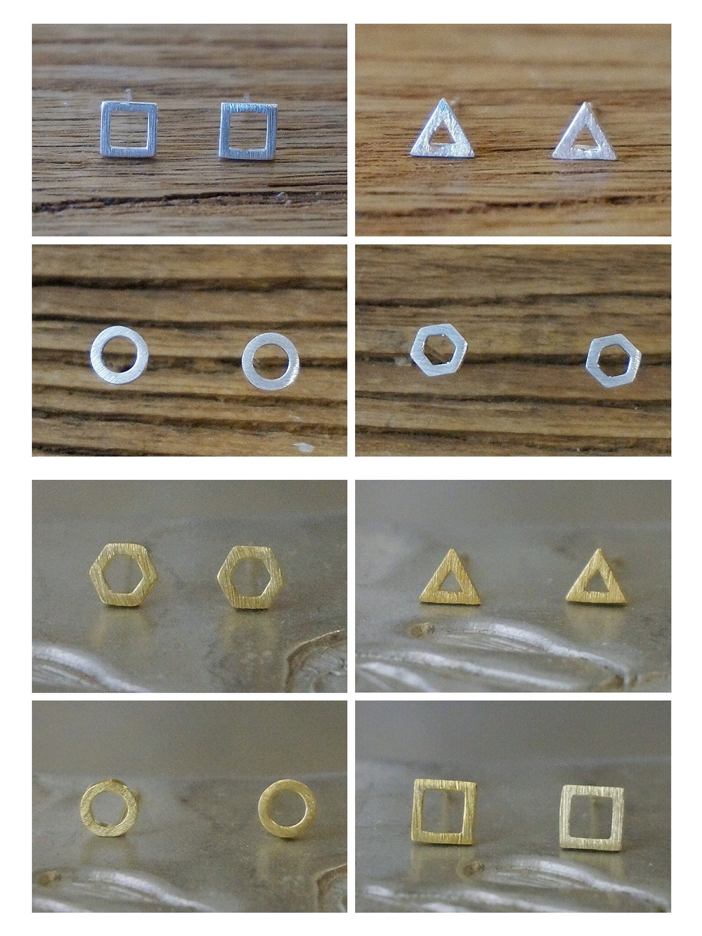 silver single stud/mix and match stud earring set/triangle studs/hexagon studs/square studs/circle studs/gold plated studs/asymmetrical stud
