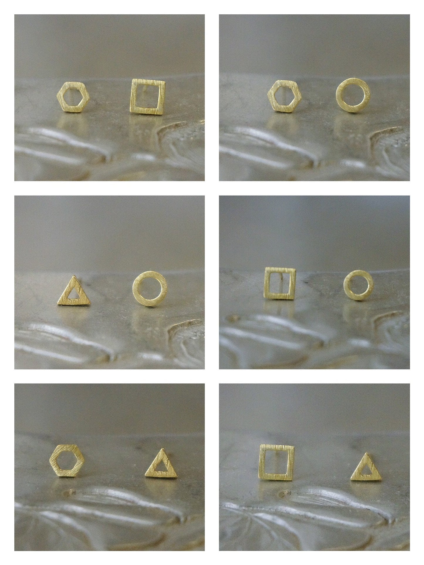silver single stud/mix and match stud earring set/triangle studs/hexagon studs/square studs/circle studs/gold plated studs/asymmetrical stud