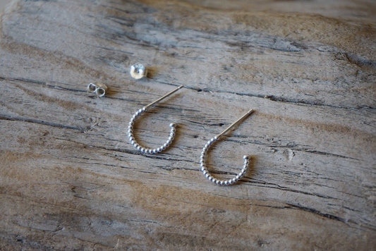 Small beads hoop earrings/Sterling silver huggie hoop earrings/hoop earrings with stud fitting/13mm hoops/tiny hoops/small hoops