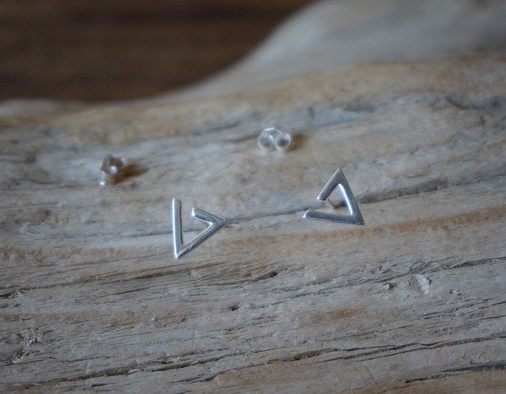 Sterling silver Triangle stud earrings/14k gold plated triangle stud earrings/open triangle stud earring/geometric studs/triangle earrings