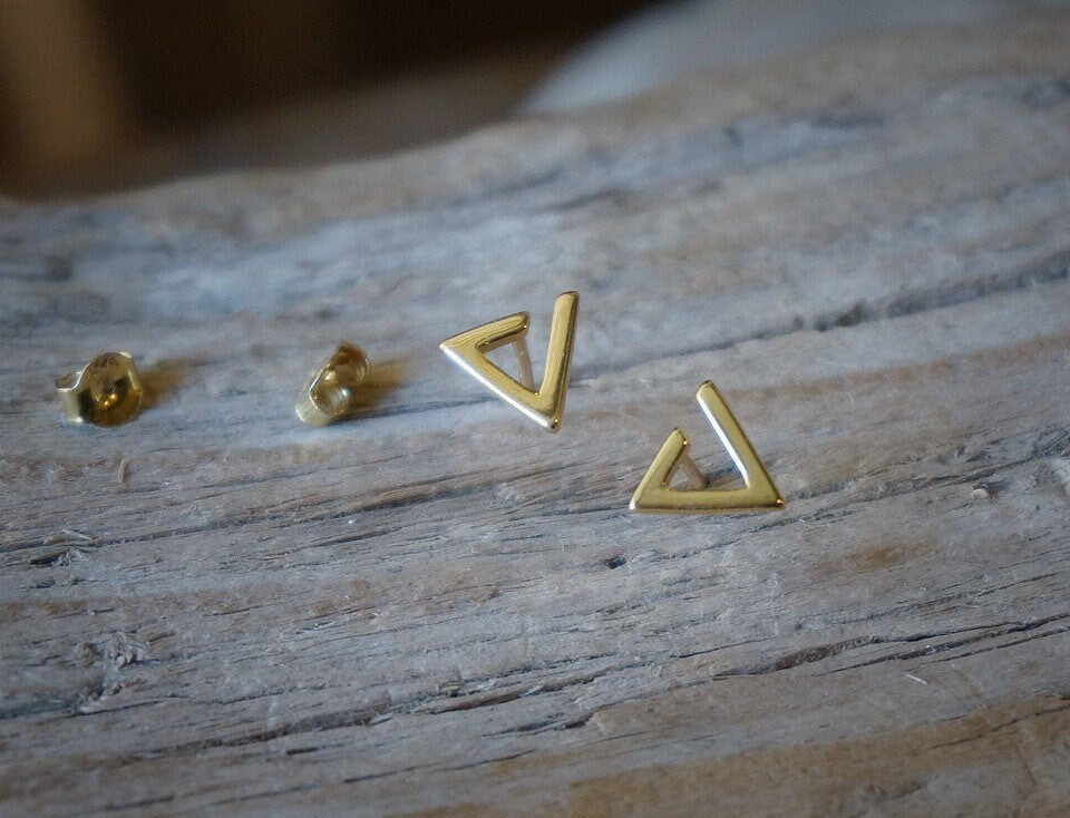 Sterling silver Triangle stud earrings/14k gold plated triangle stud earrings/open triangle stud earring/geometric studs/triangle earrings