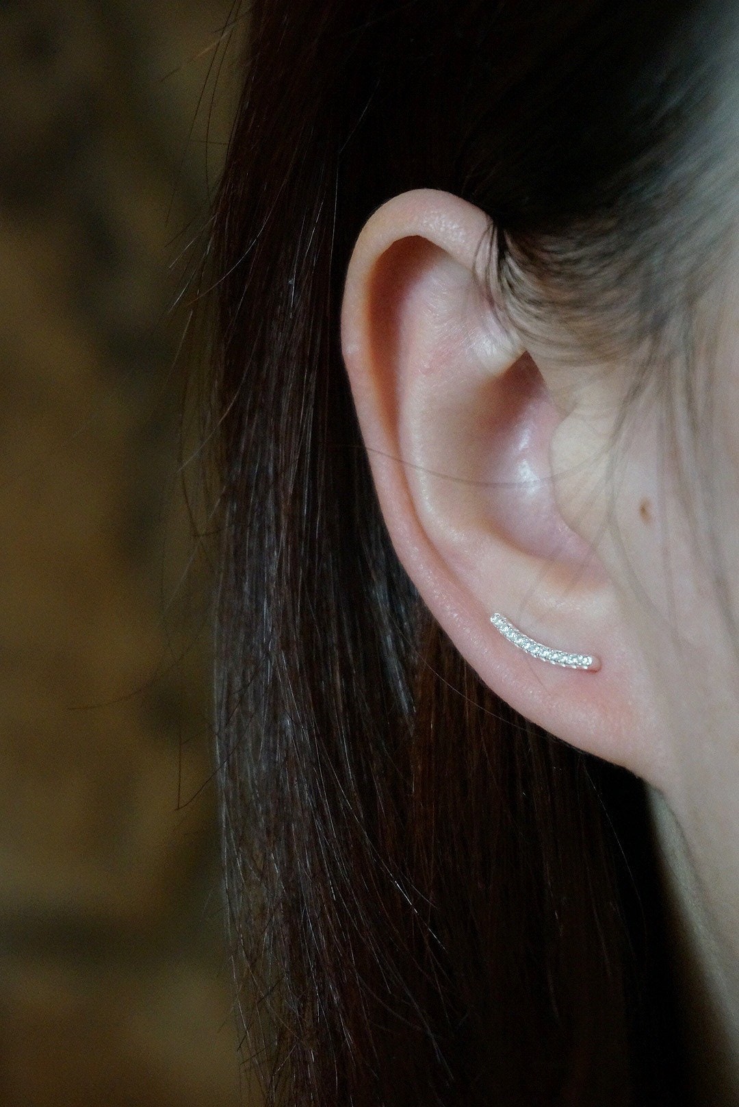 Sterling Silver Minimalist diamond Ear Climbers/Ear Crawlers/gold bar ear climbers/silver diamond bar ear crawlers/ear climber earrings