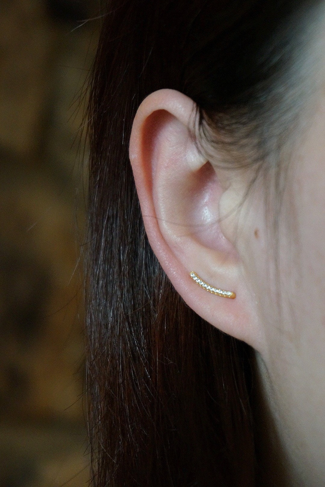 Sterling Silver Minimalist diamond Ear Climbers/Ear Crawlers/gold bar ear climbers/silver diamond bar ear crawlers/ear climber earrings