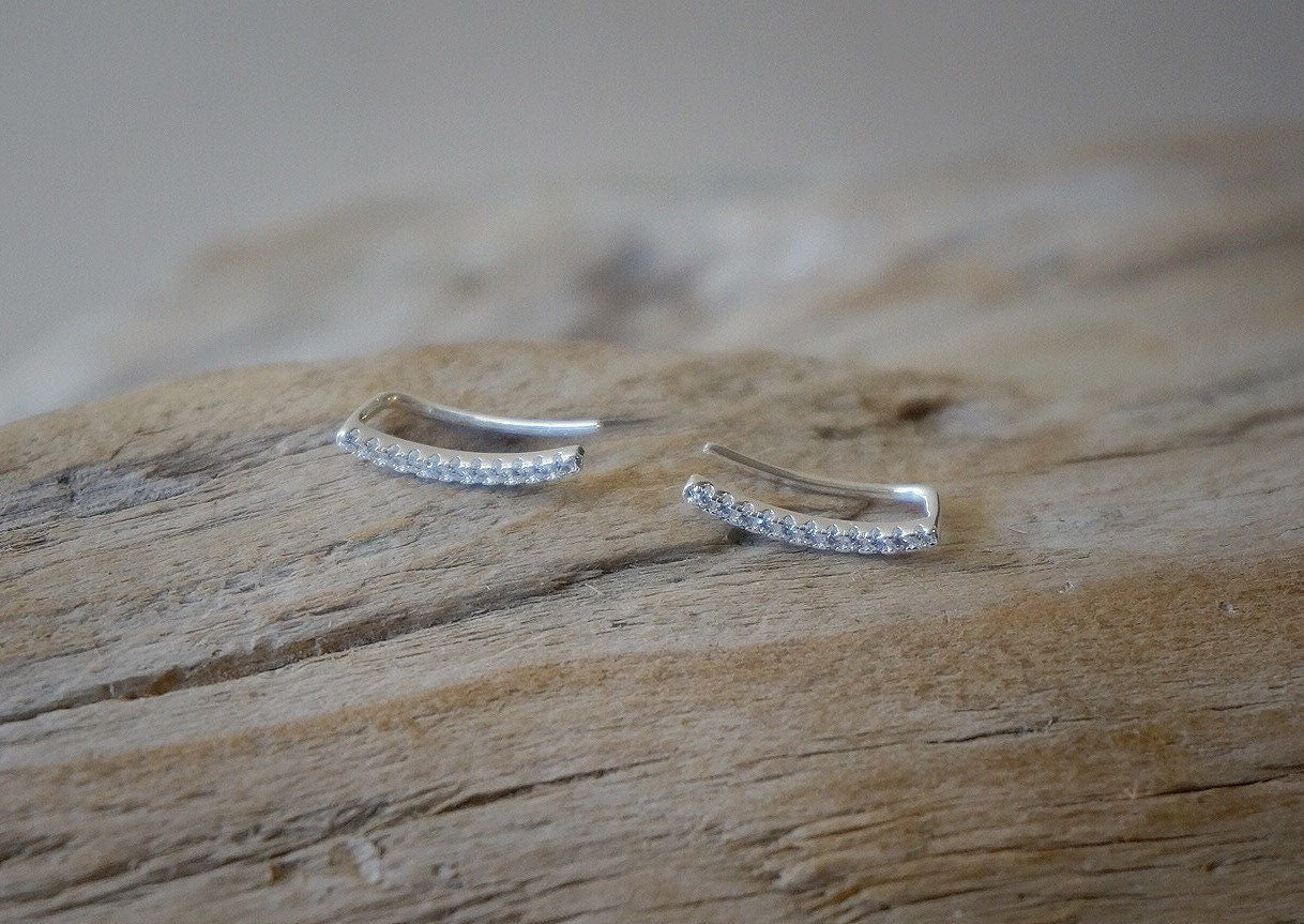Sterling Silver Minimalist diamond Ear Climbers/Ear Crawlers/gold bar ear climbers/silver diamond bar ear crawlers/ear climber earrings