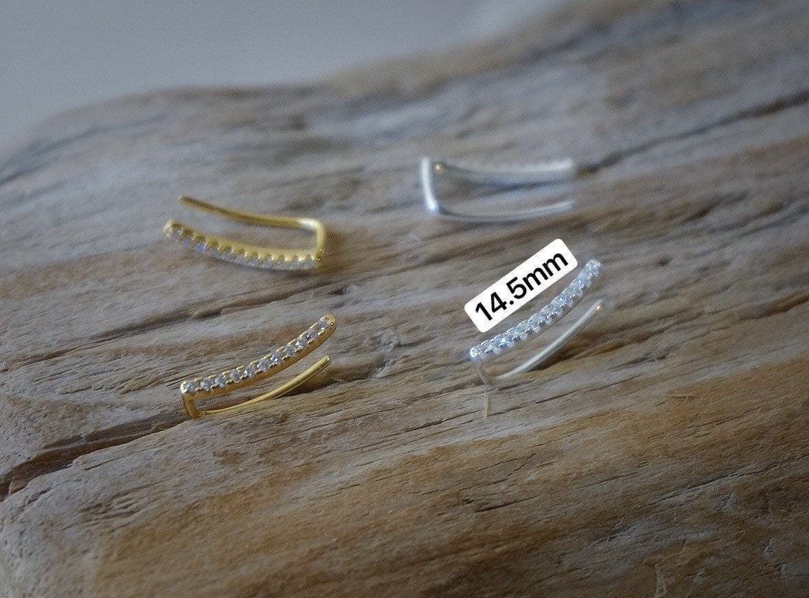 Sterling Silver Minimalist diamond Ear Climbers/Ear Crawlers/gold bar ear climbers/silver diamond bar ear crawlers/ear climber earrings