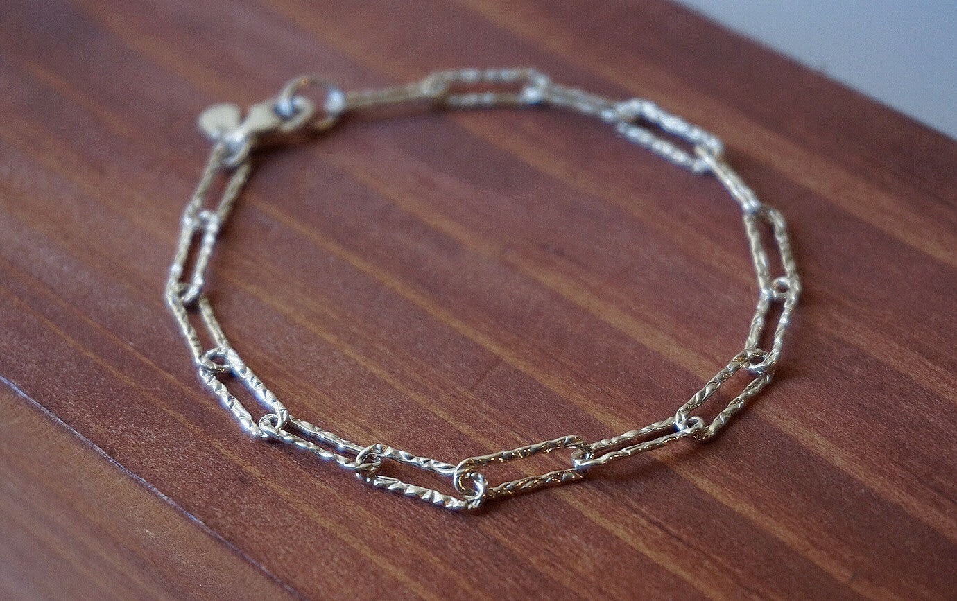 Sterling silver Link chains bracelet/Thick Chain/Rectangle Link bracelet/7" bracelet/Silver Paper Clip bracelet/chunky chains bracelet