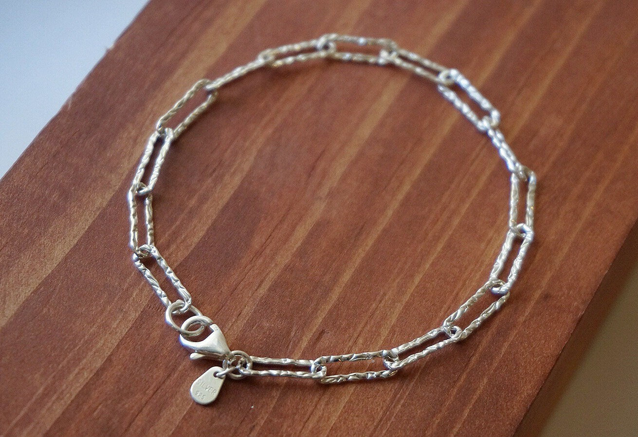 Sterling silver Link chains bracelet/Thick Chain/Rectangle Link bracelet/7" bracelet/Silver Paper Clip bracelet/chunky chains bracelet
