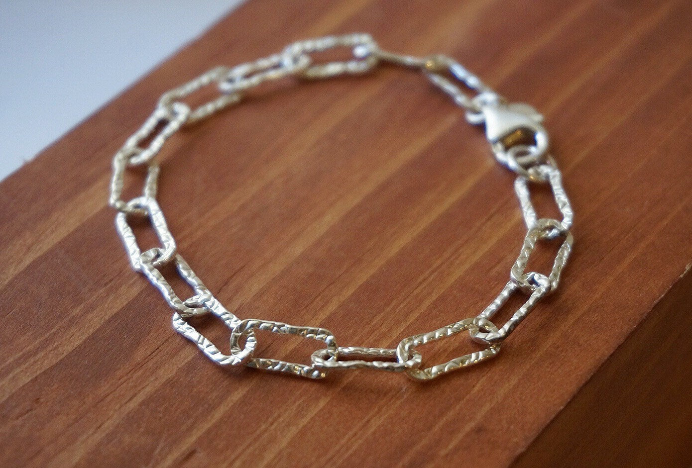 Sterling silver Link chains bracelet/Thick Chain/Rectangle Link bracelet/7" bracelet/Silver Paper Clip bracelet/chunky chains bracelet