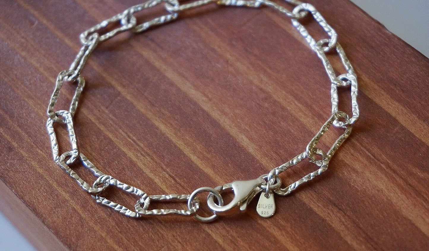 Sterling silver Link chains bracelet/Thick Chain/Rectangle Link bracelet/7" bracelet/Silver Paper Clip bracelet/chunky chains bracelet