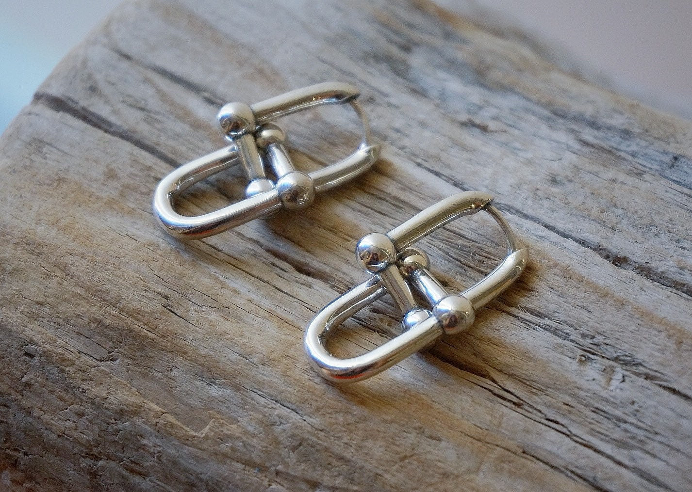 Sterling silver Chunky U Shaped Pinball Linked Drop Earrings/Geometric thick hoop earrings/U Linked Chain Earrings/Trend bold earrings