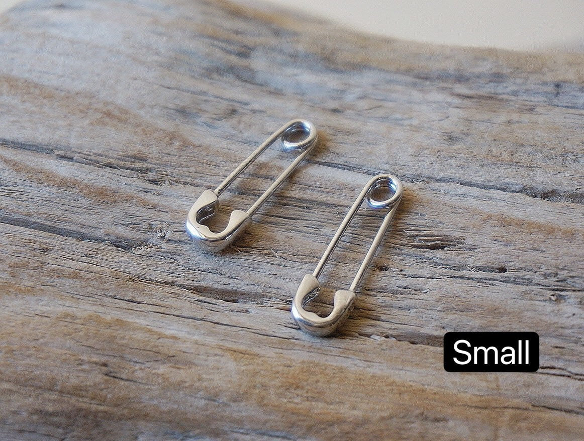 Sterling silver Safety pin earrings/Creative earrings/Safety Pin Pull Through Drop Earrings/Fun Quirky Punk Rock Jewelry