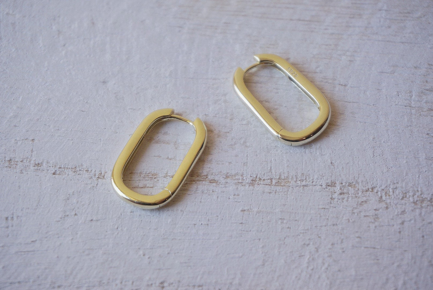 14k gold plated over sterling silver rectangle hoop earrings/Square Oval Hook Earrings Ear drop/Rectangle Huggie Earring/hick Hoop Huggie