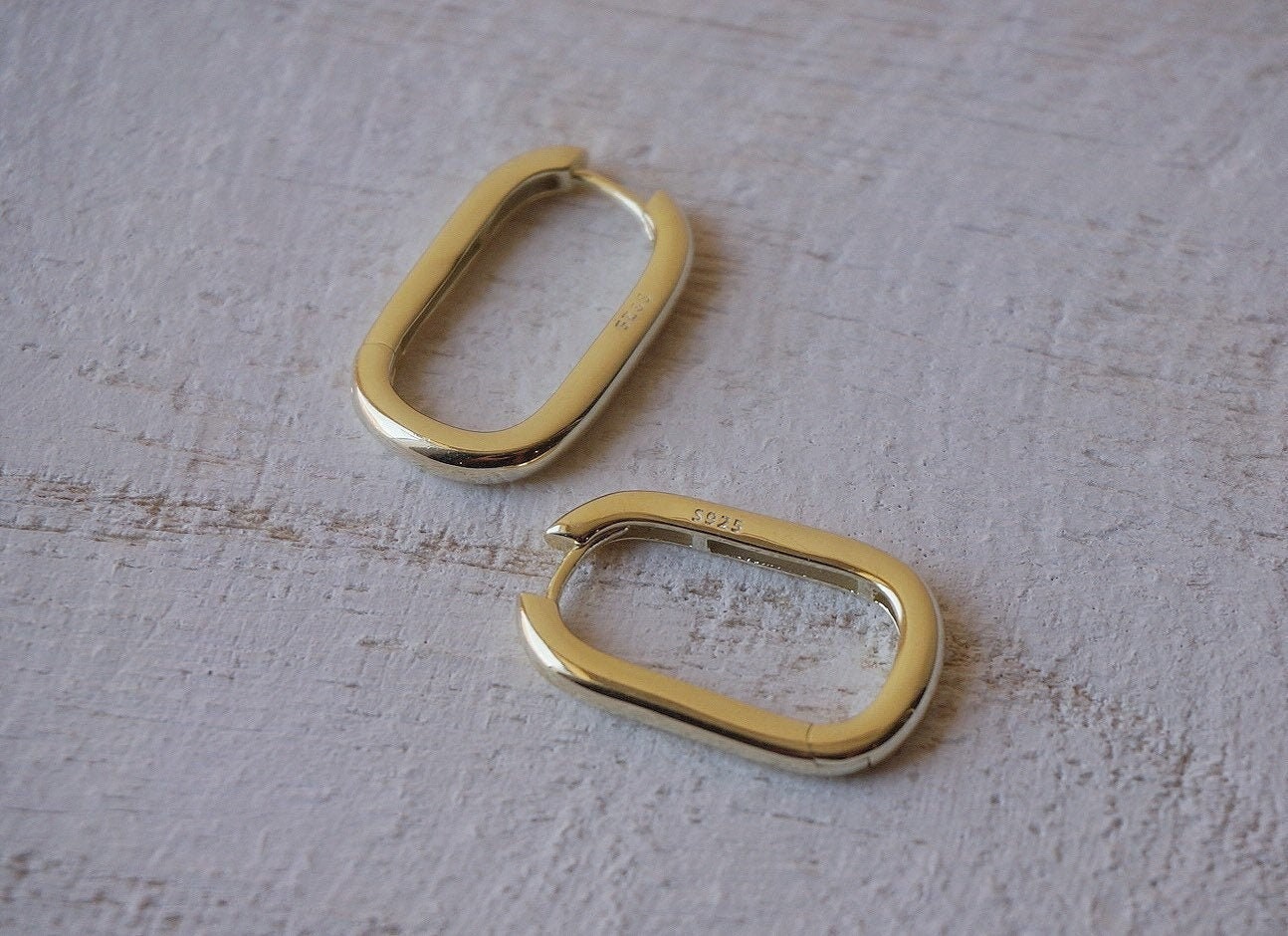 14k gold plated over sterling silver rectangle hoop earrings/Square Oval Hook Earrings Ear drop/Rectangle Huggie Earring/hick Hoop Huggie