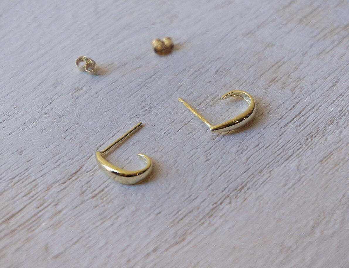 sterling Sterling Silver dainty huggie J hook earrings/Suspender Earrings/silver J stud earrings/gold hoop earrings with stud fitting
