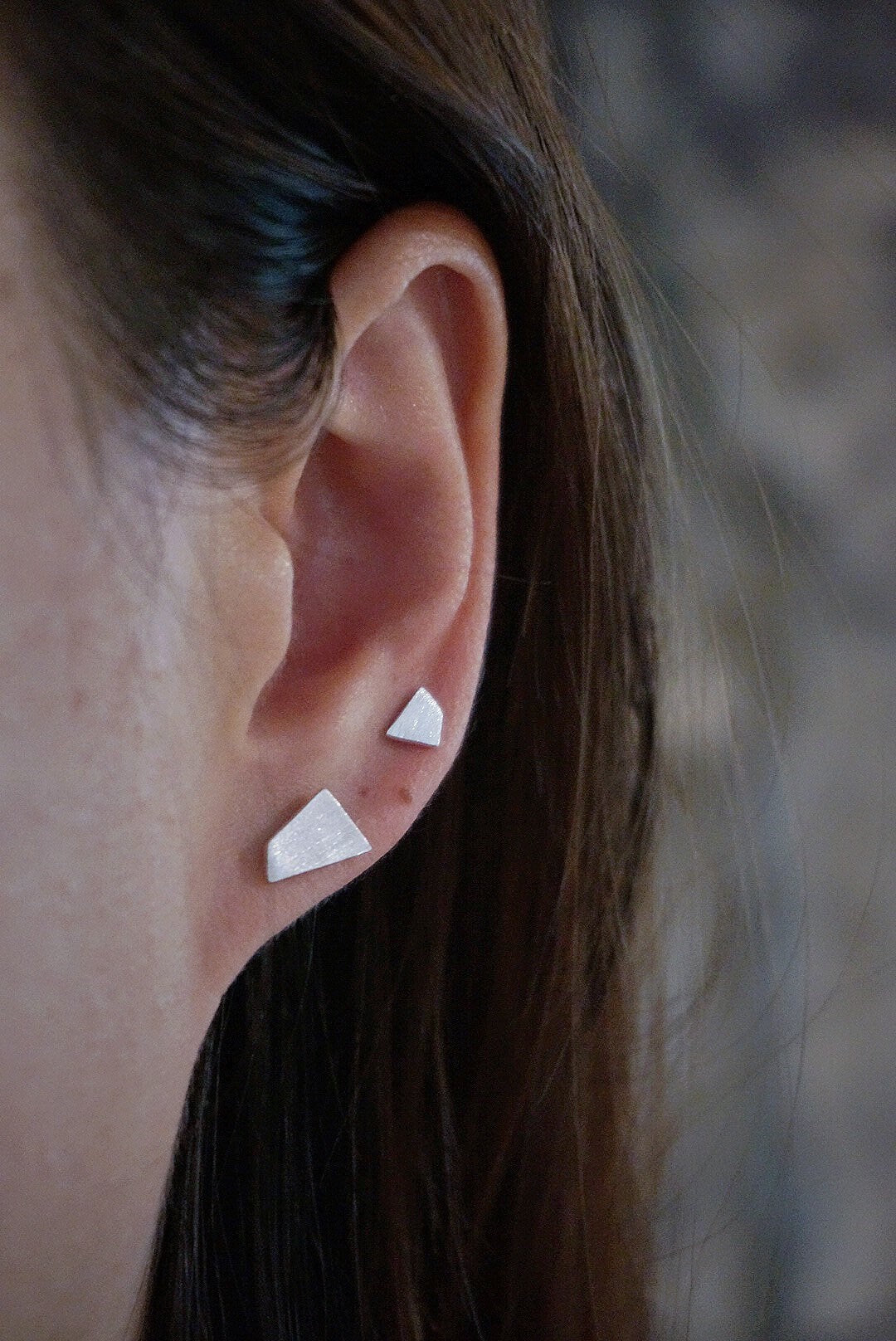 Sterling silver Asymmetric Trapezoid geometric stud earrings/925silver matte trapezoid stud earrings/Irregular polygon stud earrings