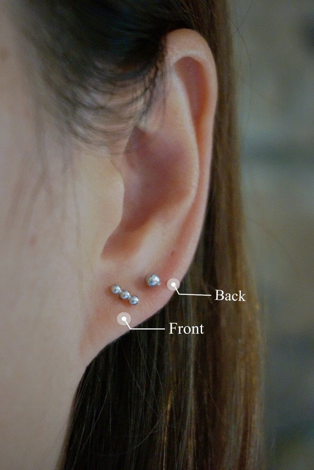 Sterling silver Tiny Three Spheres bar Screw back Stud Earrings/3 balls bar stud earrings/minimalist studs/three dot bar stud earrings