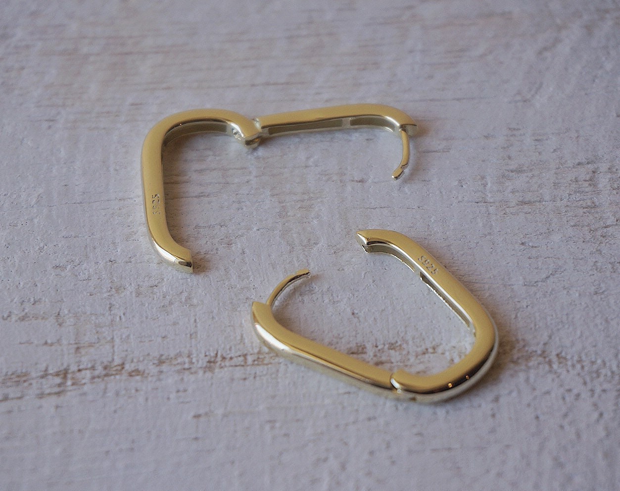 14k gold plated over sterling silver rectangle hoop earrings/Square Oval Hook Earrings Ear drop/Rectangle Huggie Earring/hick Hoop Huggie
