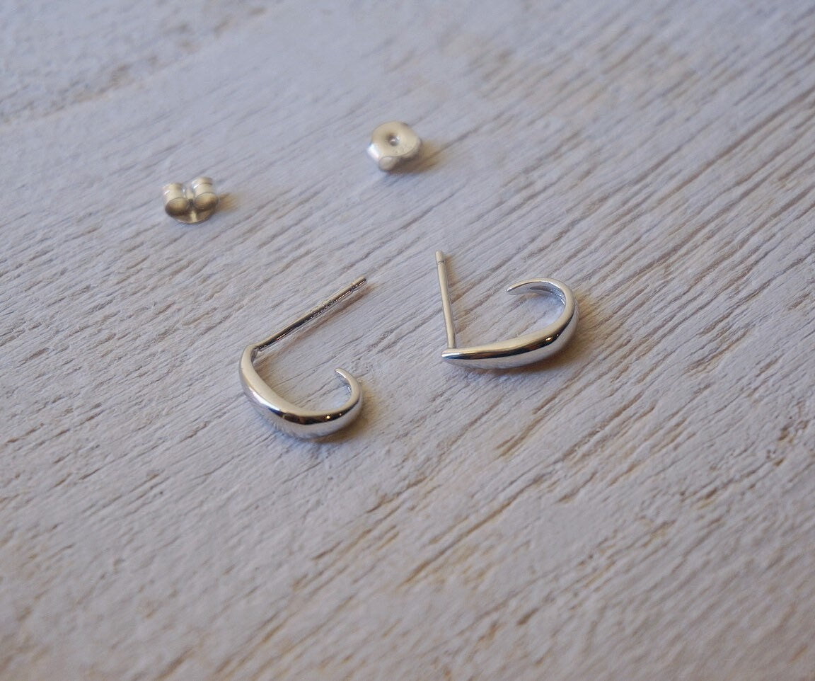 sterling Sterling Silver dainty huggie J hook earrings/Suspender Earrings/silver J stud earrings/gold hoop earrings with stud fitting