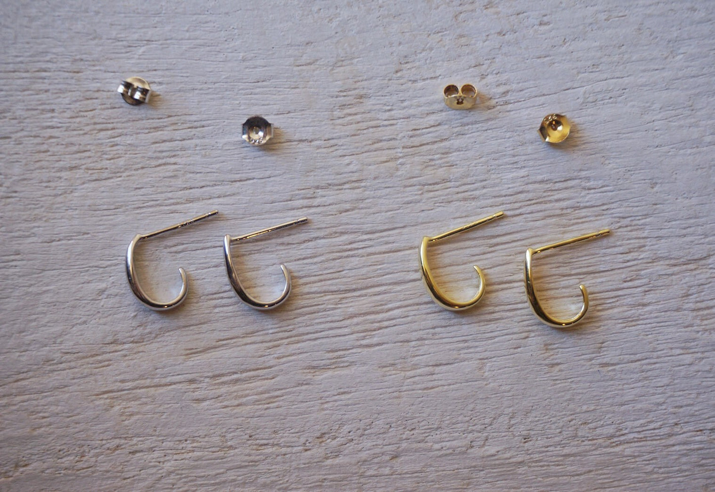 sterling Sterling Silver dainty huggie J hook earrings/Suspender Earrings/silver J stud earrings/gold hoop earrings with stud fitting