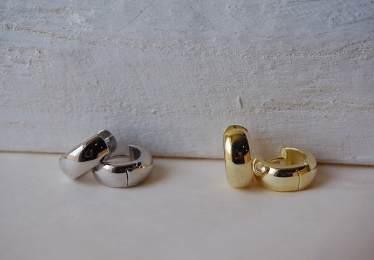 Sterling silver Chunky hoop earrings/gold chunky hoops/thick hoop earrings/wide huggie hoop earrings