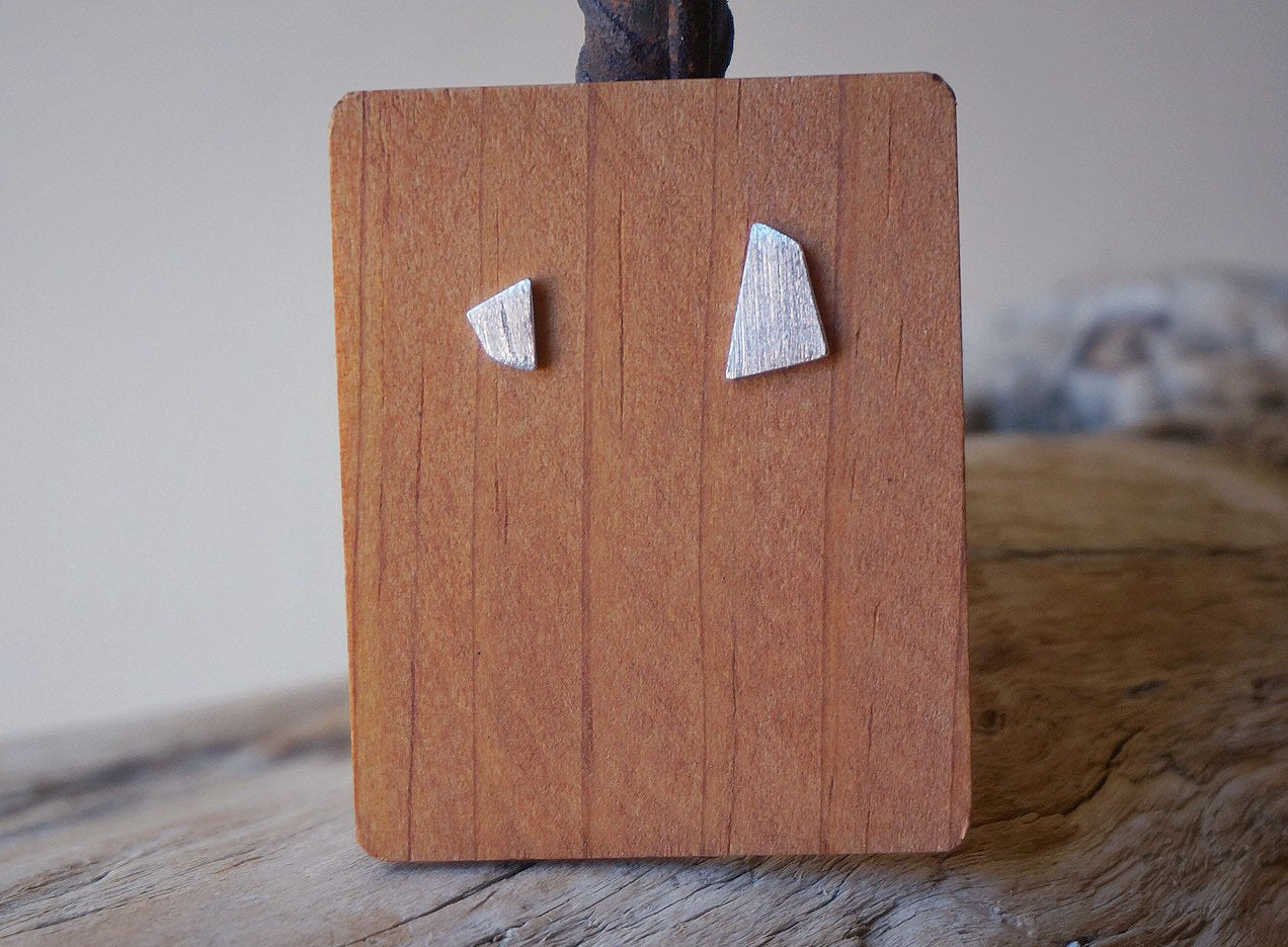 Sterling silver Asymmetric Trapezoid geometric stud earrings/925silver matte trapezoid stud earrings/Irregular polygon stud earrings