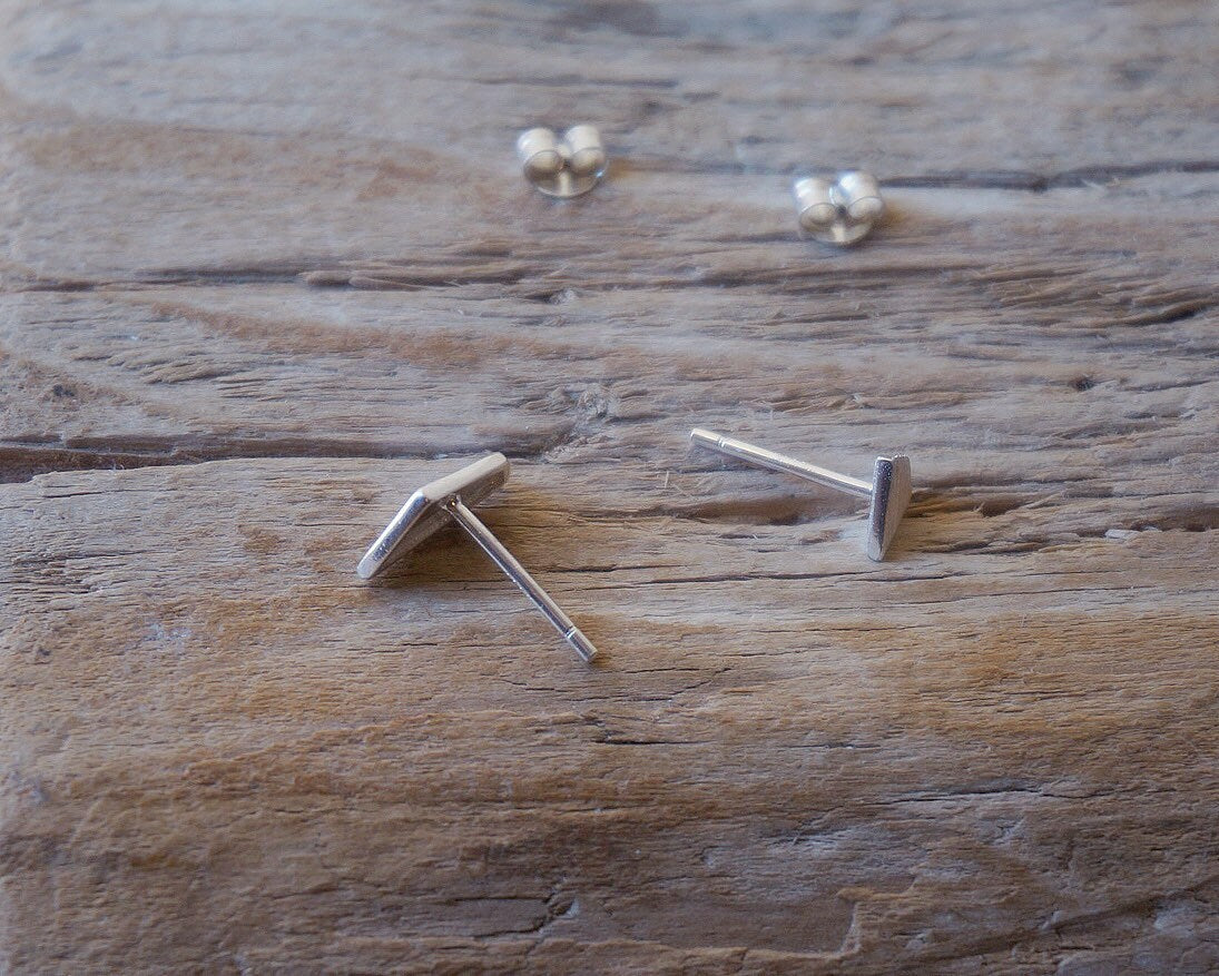 Sterling silver Asymmetric Trapezoid geometric stud earrings/925silver matte trapezoid stud earrings/Irregular polygon stud earrings