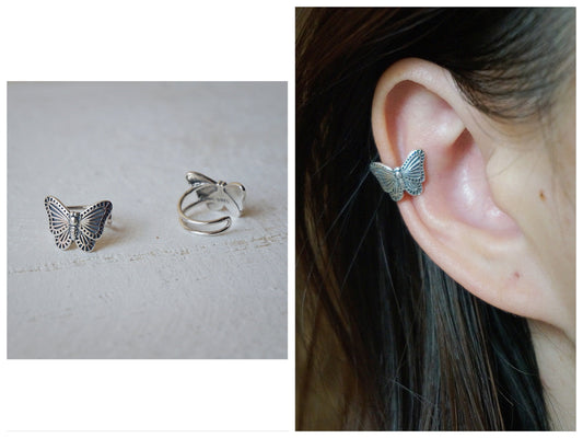 sterling silver Butterfly Ear cuff/ear cuffs earrings/butterfly ear wrap/silver ear clip