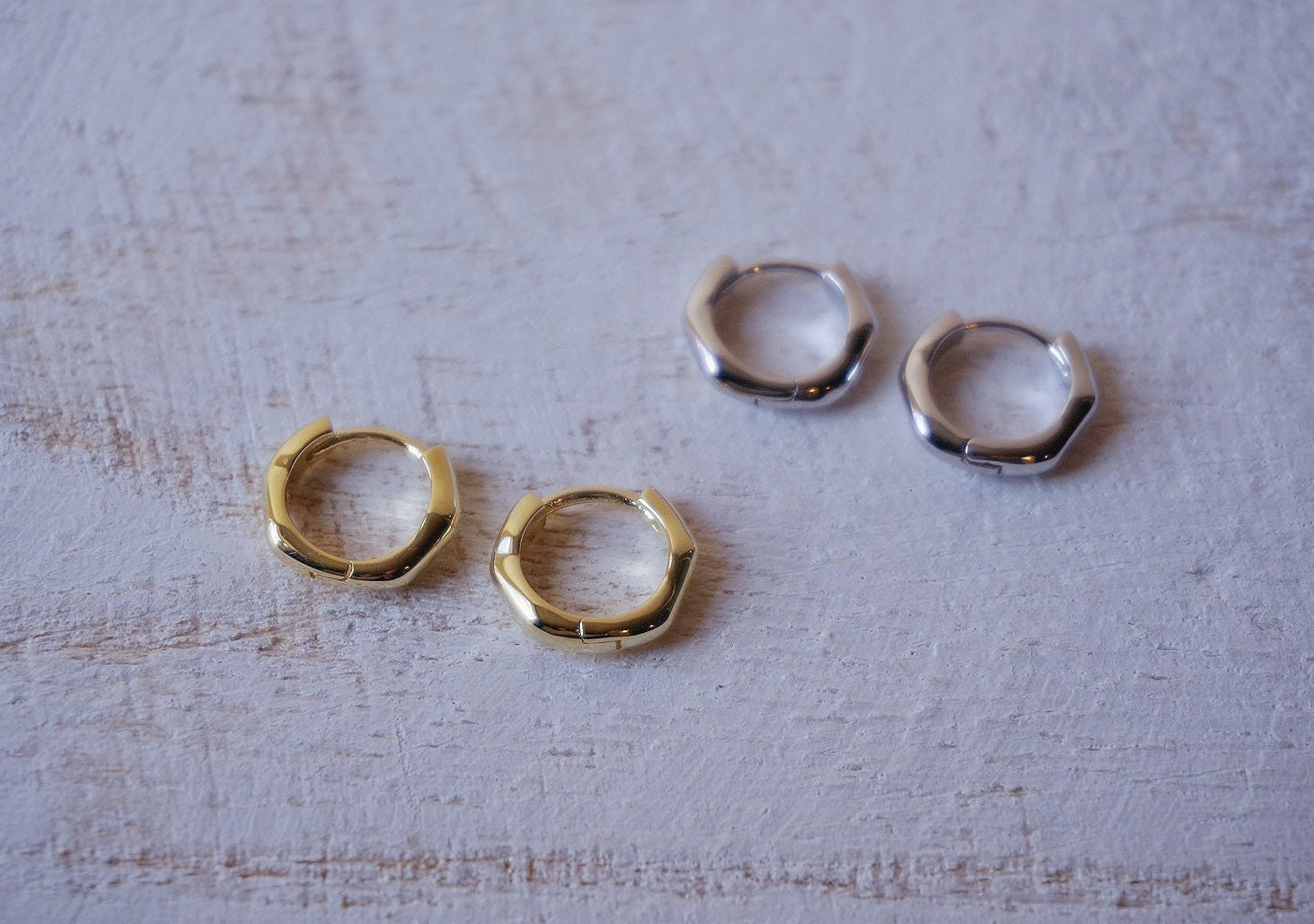 Sterling silver latch back hexagon hoop earrings/Gold hexagon hoop earrings/huggie hoops/Thick Silver Hoop Earrings/geometric hoops