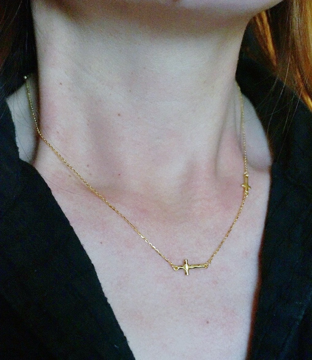 Sterling silver sideways cross necklace/Gold cross necklace/Dainty Cross necklace/chain cross necklace/minimalist necklace