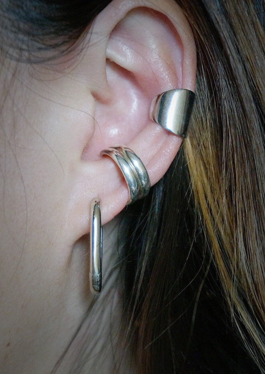 sterling silver earring sets/thick Earlobe cuff/chunky ear cuffs/ear wrap/silver ear clip/rectangular hoops