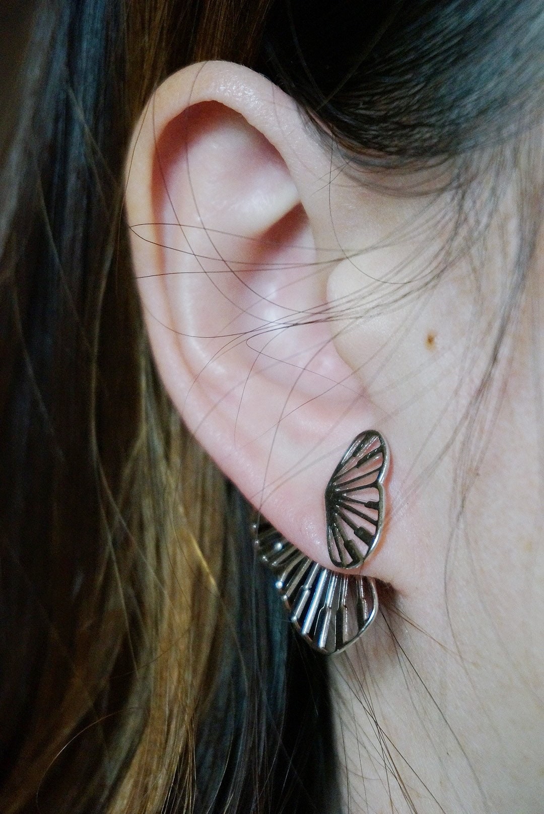 Sterling silver butterfly ear jacket/Butterfly earrings/front back earrings