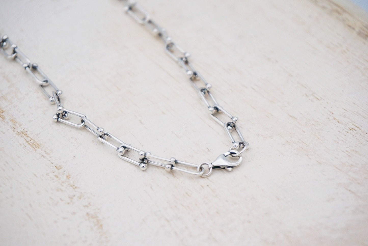Sterling silver Chunky U Shaped Pinball Linked necklace/Geometric thick necklace/U Linked Chain necklace/Trend bold necklace