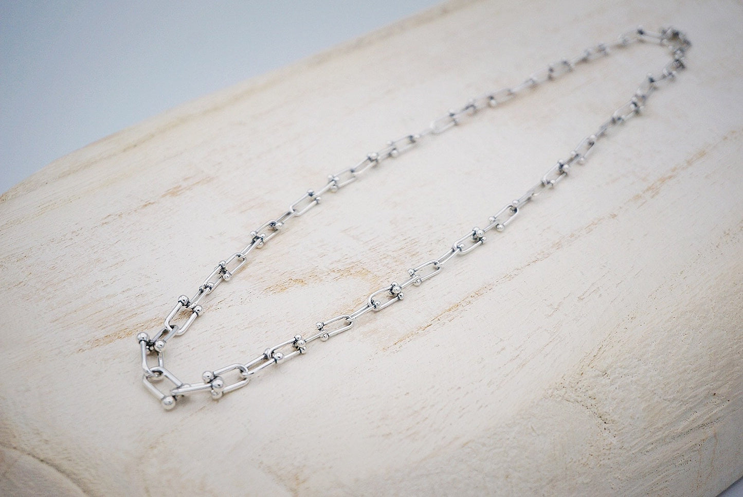 Sterling silver Chunky U Shaped Pinball Linked necklace/Geometric thick necklace/U Linked Chain necklace/Trend bold necklace