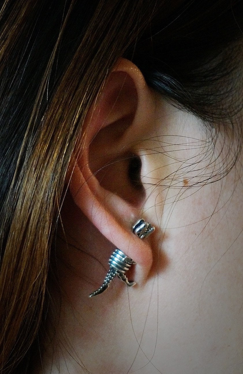 Sterling silver Dinosaur earrings/Dinosaur ear jacket/front back earrings/Animal Themed Two Part Earrings