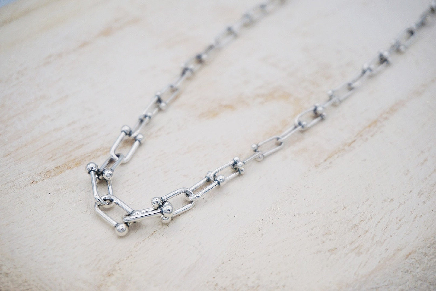 Sterling silver Chunky U Shaped Pinball Linked necklace/Geometric thick necklace/U Linked Chain necklace/Trend bold necklace