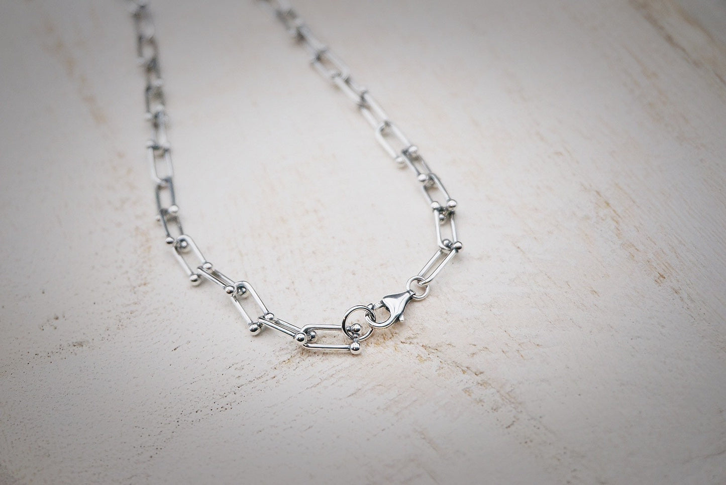 Sterling silver Chunky U Shaped Pinball Linked necklace/Geometric thick necklace/U Linked Chain necklace/Trend bold necklace