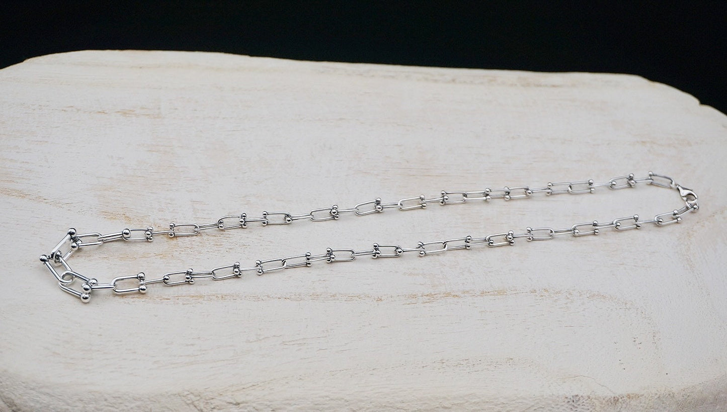 Sterling silver Chunky U Shaped Pinball Linked necklace/Geometric thick necklace/U Linked Chain necklace/Trend bold necklace