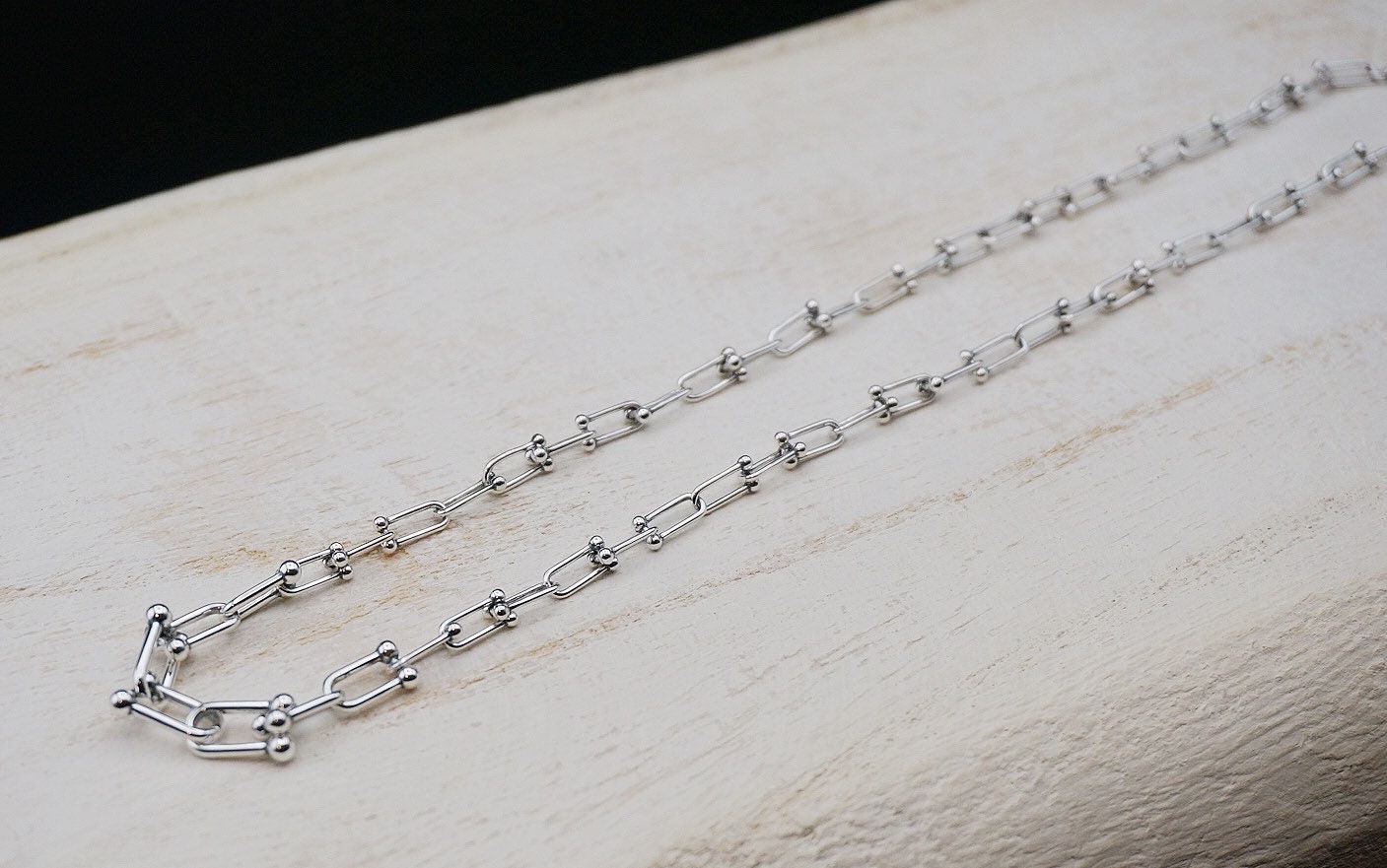 Sterling silver Chunky U Shaped Pinball Linked necklace/Geometric thick necklace/U Linked Chain necklace/Trend bold necklace