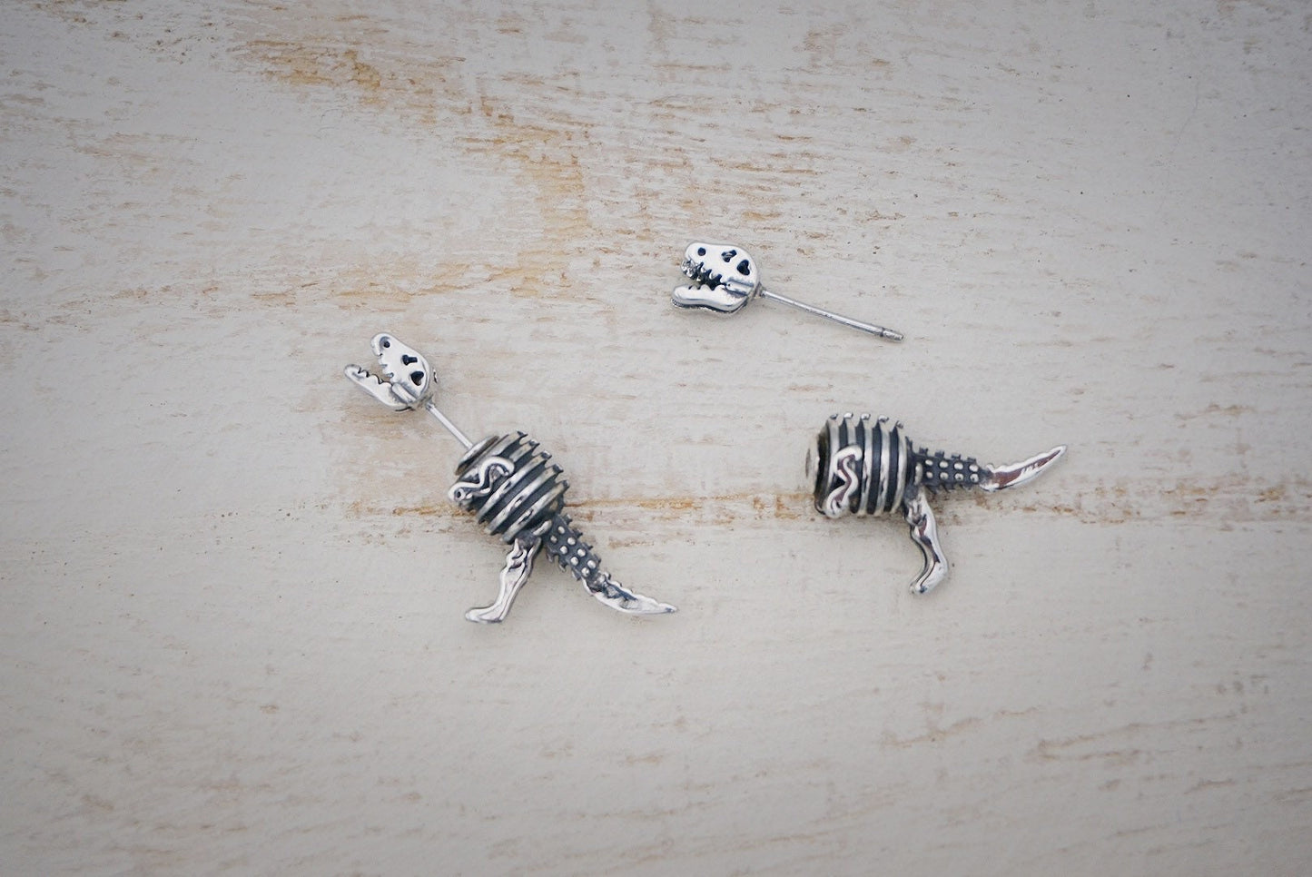 Sterling silver Dinosaur earrings/Dinosaur ear jacket/front back earrings/Animal Themed Two Part Earrings