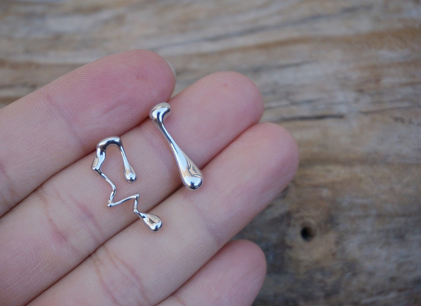 925 Sterling silver unique water droplet asymmetric stud earrings/elegant earrings