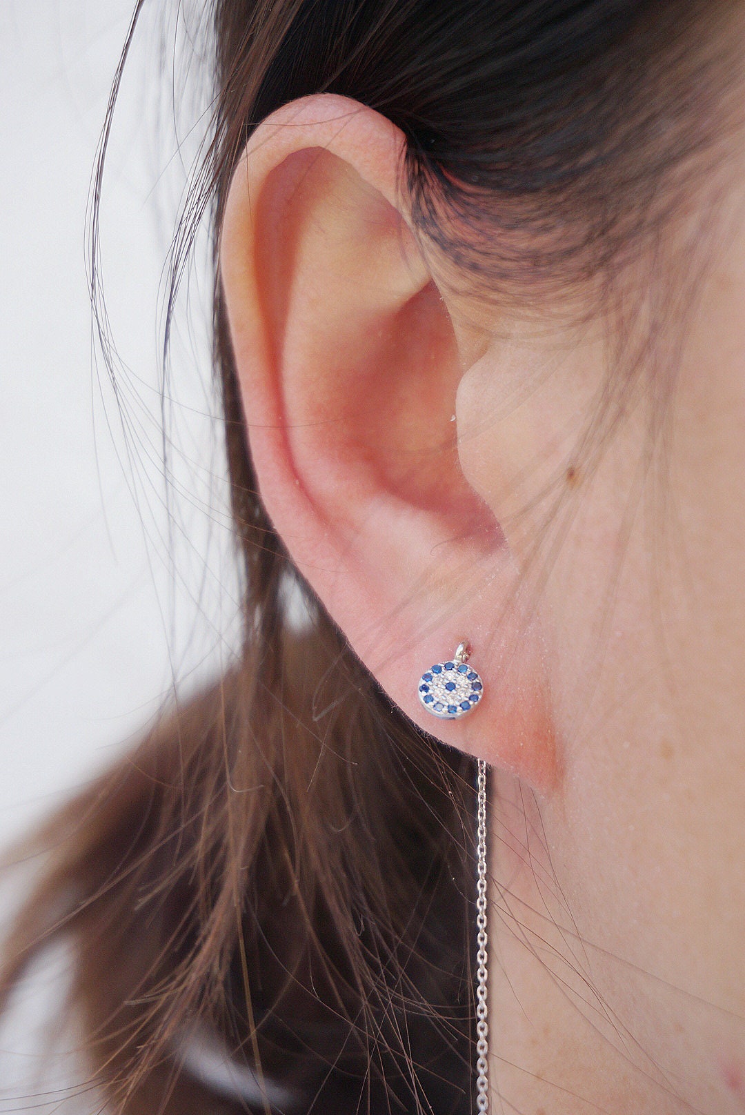 Blue eyes Threader earrings/sterling silver crystal threader earrings/gold threader earrings/threader earrings/blue eyes earrings