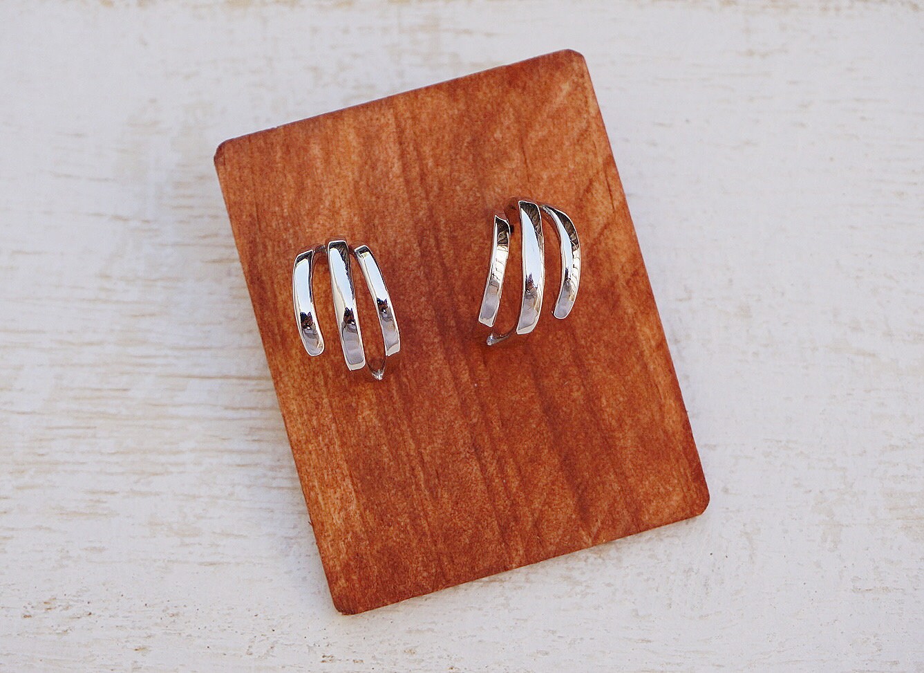 Sterling silver TRIO Hoops/Triple Huggie Hoop Earrings/Chunky Triple Hoop Earring/multiple hoop earrings/hoop earrings with stud fitting