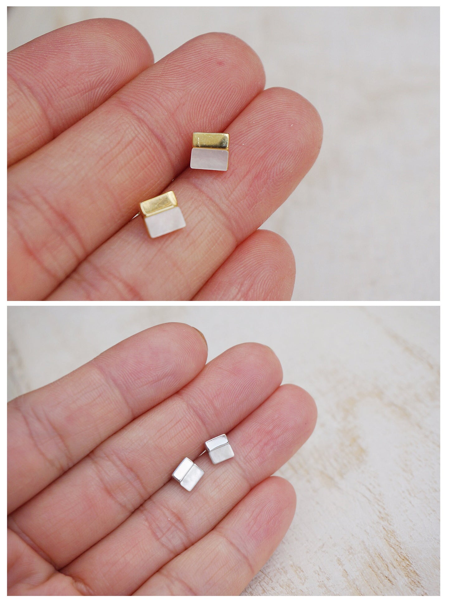 Gold square stud earrings/sterling silver square stud earrings/shell stud earrings/minimalist earring/square earring/geometric stud earring