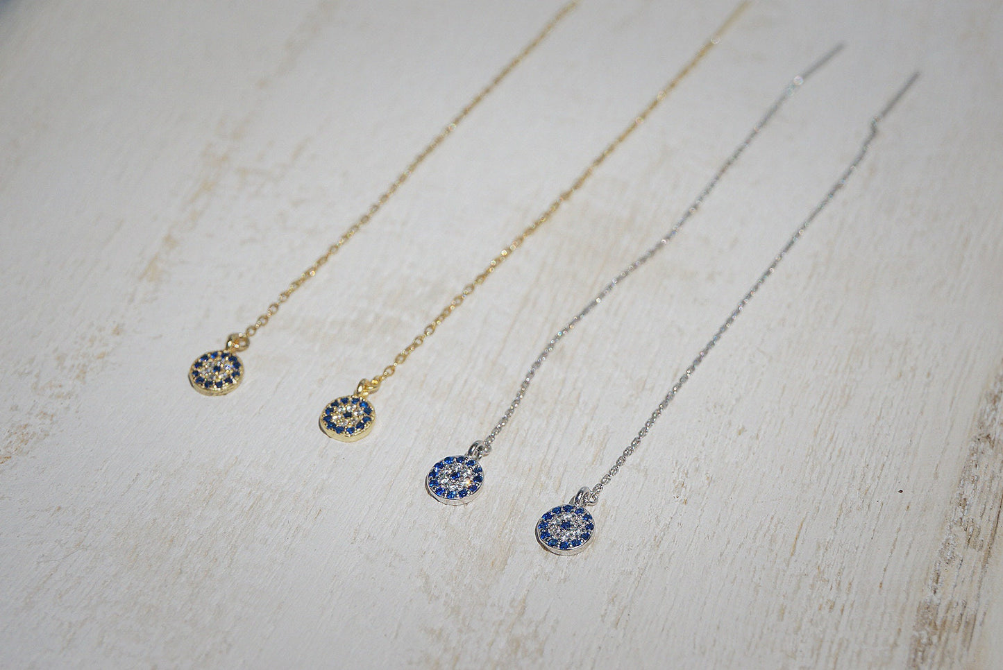 Blue eyes Threader earrings/sterling silver crystal threader earrings/gold threader earrings/threader earrings/blue eyes earrings