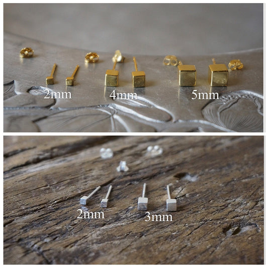 Sterling silver cube stud earrings/14k gold plated/gold cube stud earrings/square stud earrings/gold square earrings/tiny stud earrings